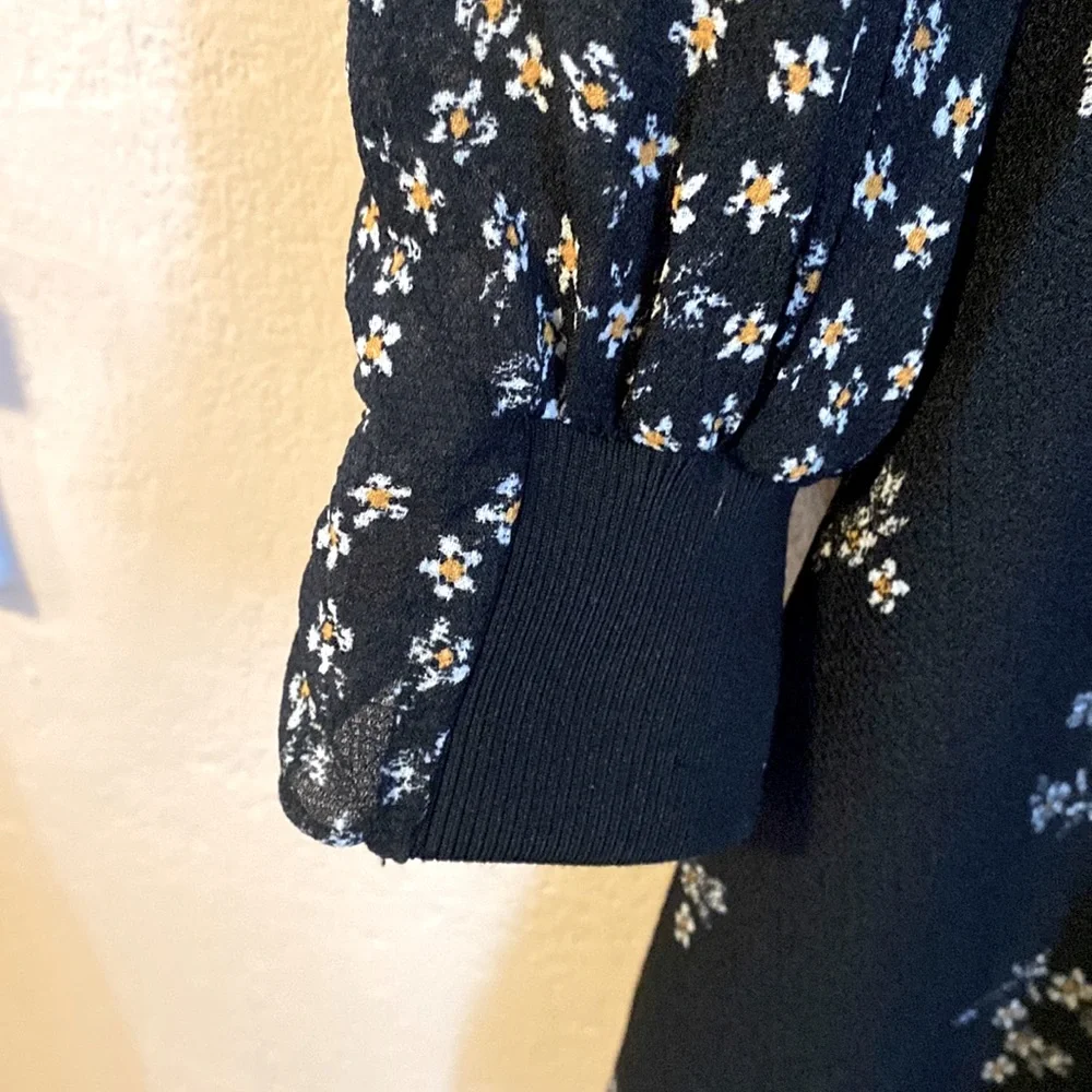 Tibi Florence black ruched sleeve fit flare floral short dress size 10 - Picture 8 of 13